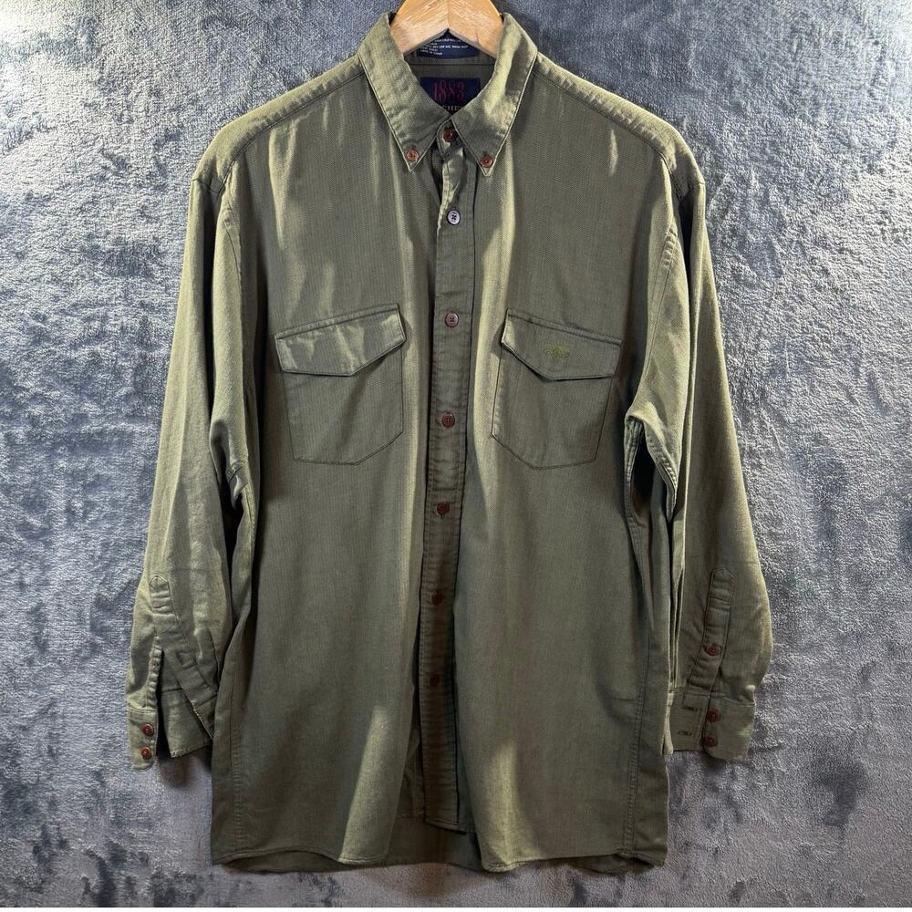 Lucchese 1883 Two-Pocket Herringbone Western Shirt. Men’s Large Sage/Olive